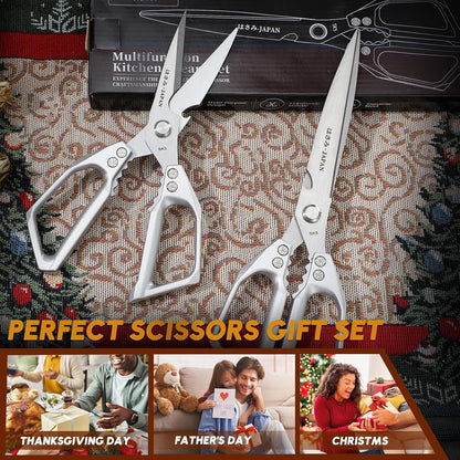 Huusk Kitchen Scissors Japanese Stainless Steel, 2 Pack Kitchen Shears Set