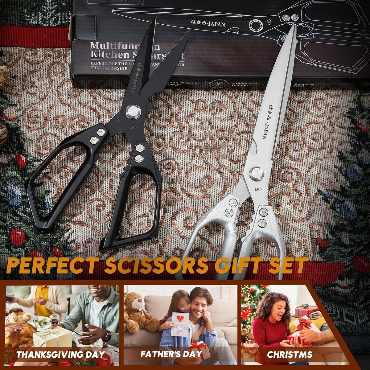 Huusk Kitchen Scissors Japanese Stainless Steel, 2 Pack Kitchen Shears Set