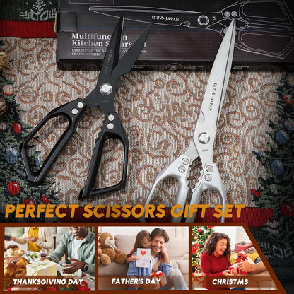 Huusk Kitchen Scissors Japanese Stainless Steel, 2 Pack Kitchen Shears Set