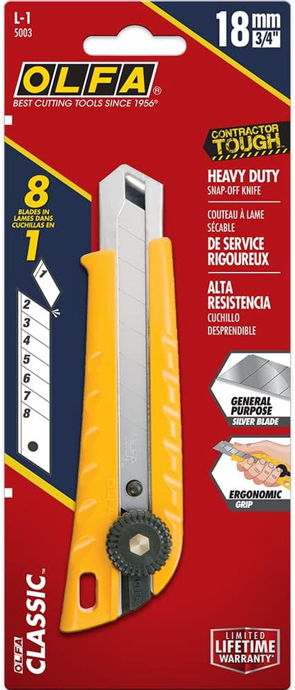 18mm Heavy-Duty Utility Knife (L-1) - Ratchet Lock, Snap-Off Blade