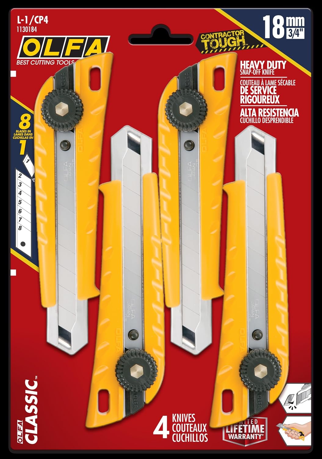 18mm Heavy-Duty Utility Knife (L-1) - Ratchet Lock, Snap-Off Blade