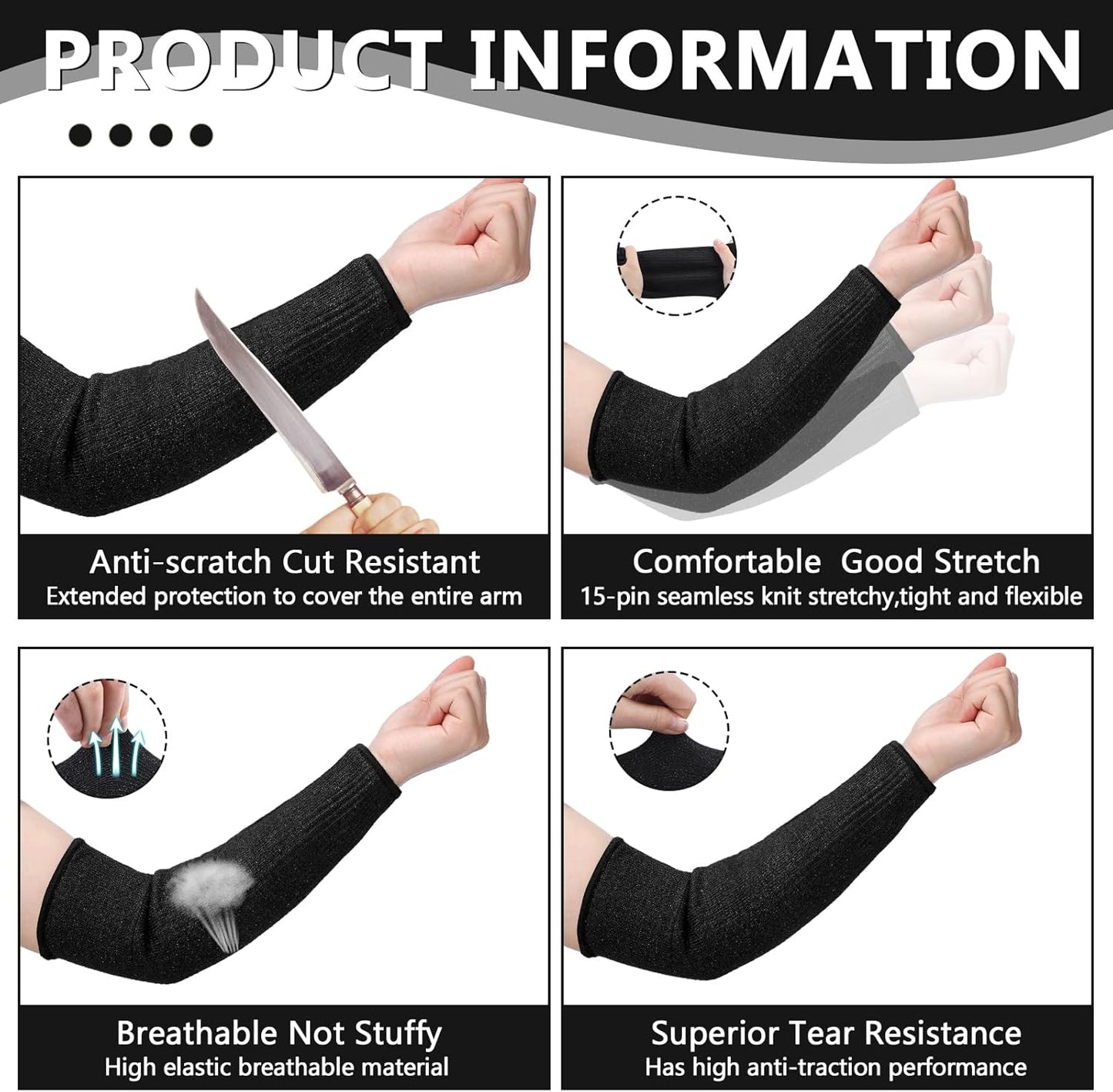 3 Pairs Arm Protectors for Thin Skin and Bruising Cut Resistant Forearm Sleeve Level 5 Arm Burn Protection Sleeve(12.6 Inch,Black)