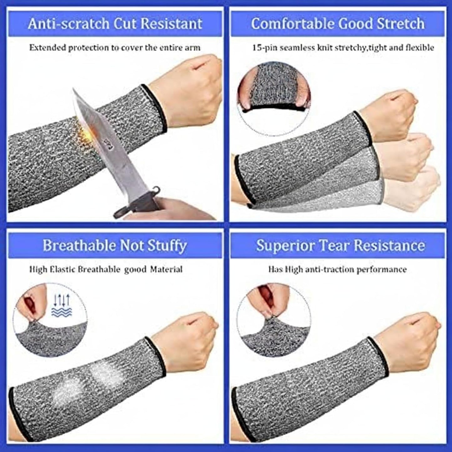 3 Pairs Arm Protectors for Thin Skin and Bruising Cut Resistant Forearm Sleeve Level 5 Arm Burn Protection Sleeve(12.6 Inch,Black)