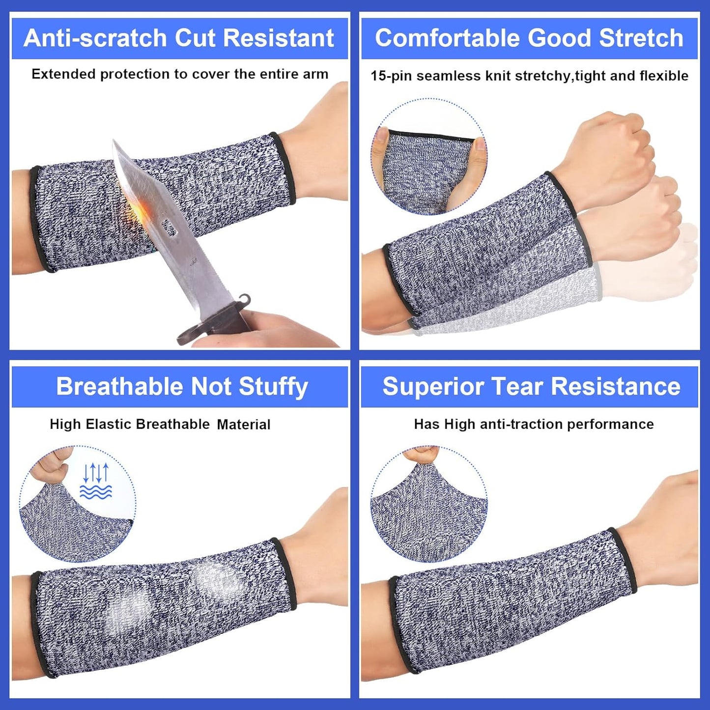 3 Pairs Arm Protectors for Thin Skin and Bruising Cut Resistant Forearm Sleeve Level 5 Arm Burn Protection Sleeve(12.6 Inch,Black)