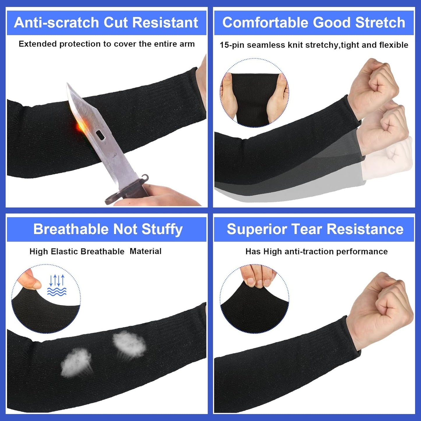 3 Pairs Arm Protectors for Thin Skin and Bruising Cut Resistant Forearm Sleeve Level 5 Arm Burn Protection Sleeve(12.6 Inch,Black)
