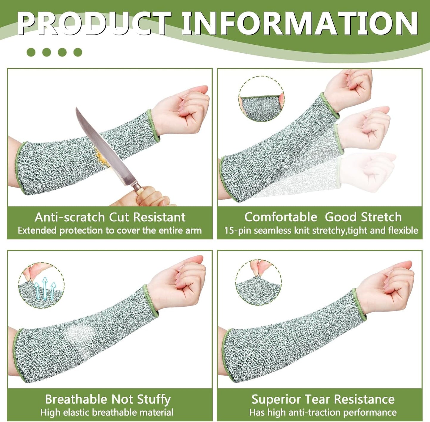 3 Pairs Arm Protectors for Thin Skin and Bruising Cut Resistant Forearm Sleeve Level 5 Arm Burn Protection Sleeve(12.6 Inch,Black)