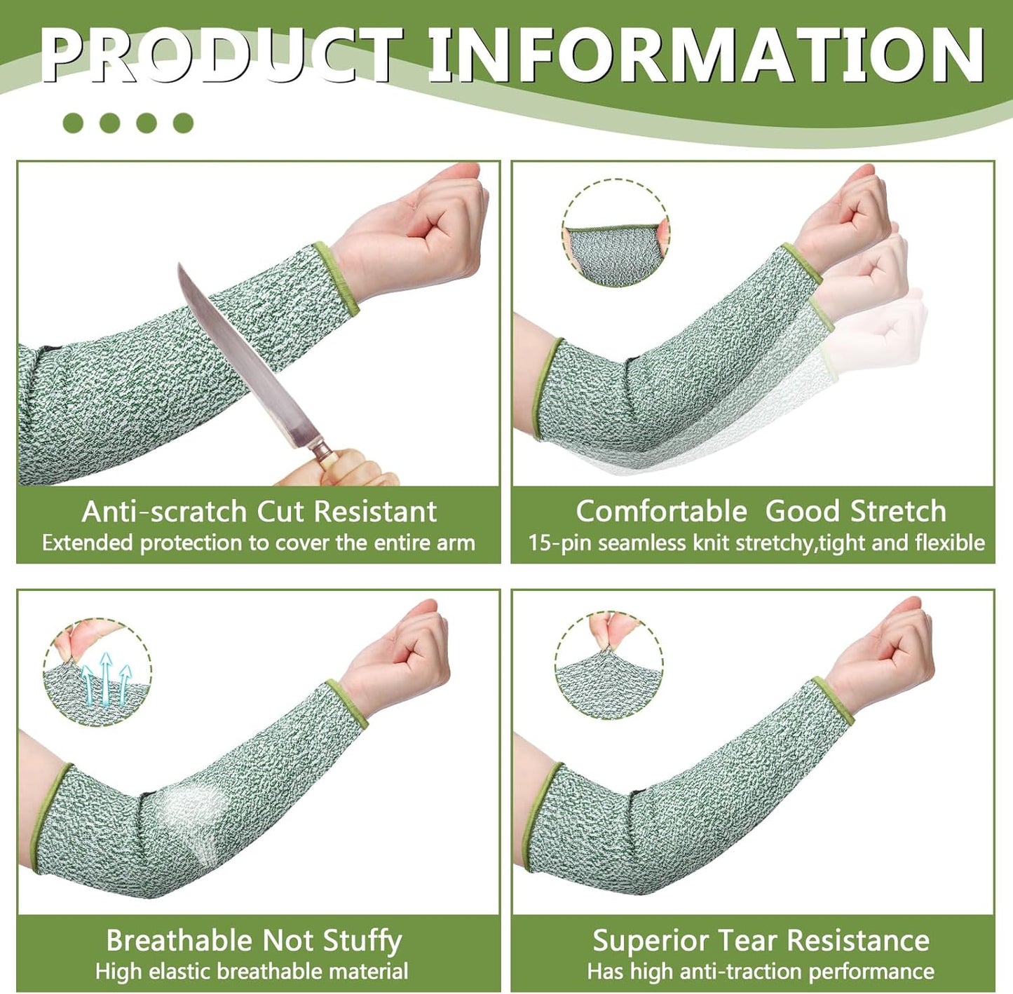 3 Pairs Arm Protectors for Thin Skin and Bruising Cut Resistant Forearm Sleeve Level 5 Arm Burn Protection Sleeve(12.6 Inch,Black)