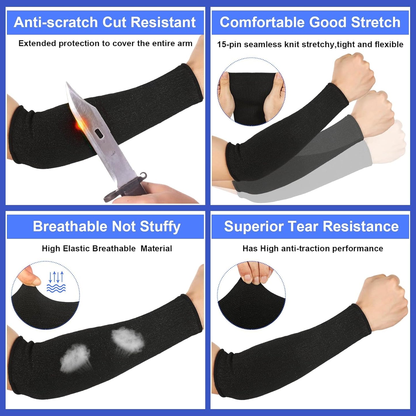 3 Pairs Arm Protectors for Thin Skin and Bruising Cut Resistant Forearm Sleeve Level 5 Arm Burn Protection Sleeve(12.6 Inch,Black)