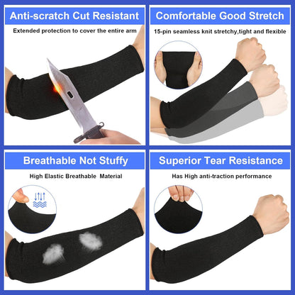 3 Pairs Arm Protectors for Thin Skin and Bruising Cut Resistant Forearm Sleeve Level 5 Arm Burn Protection Sleeve(12.6 Inch,Black)