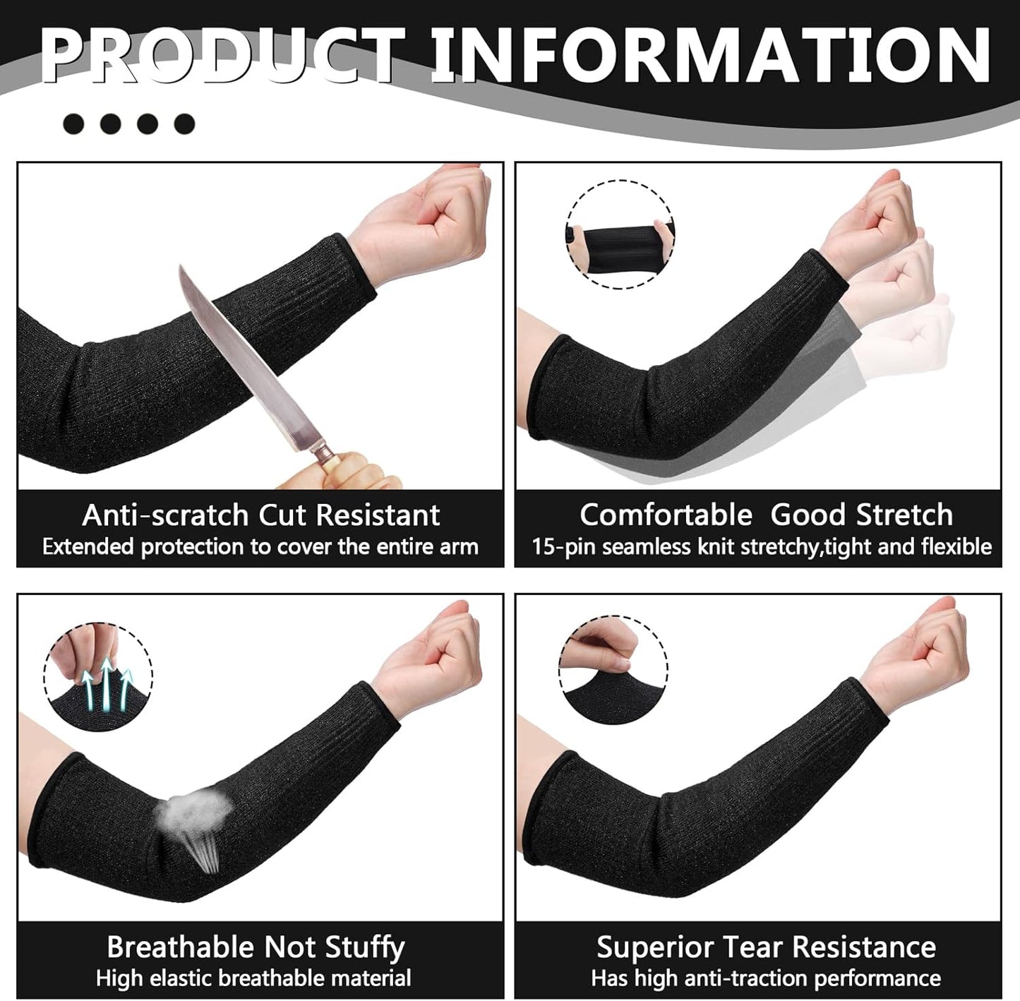 3 Pairs Arm Protectors for Thin Skin and Bruising Cut Resistant Forearm Sleeve Level 5 Arm Burn Protection Sleeve(12.6 Inch,Black)
