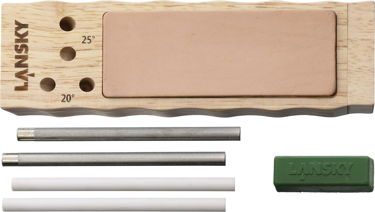 Diamond/Ceramic 4 Rod TurnBox Crock Stick® Knife Sharpener with Leather Strop, 20° & 25° Angles