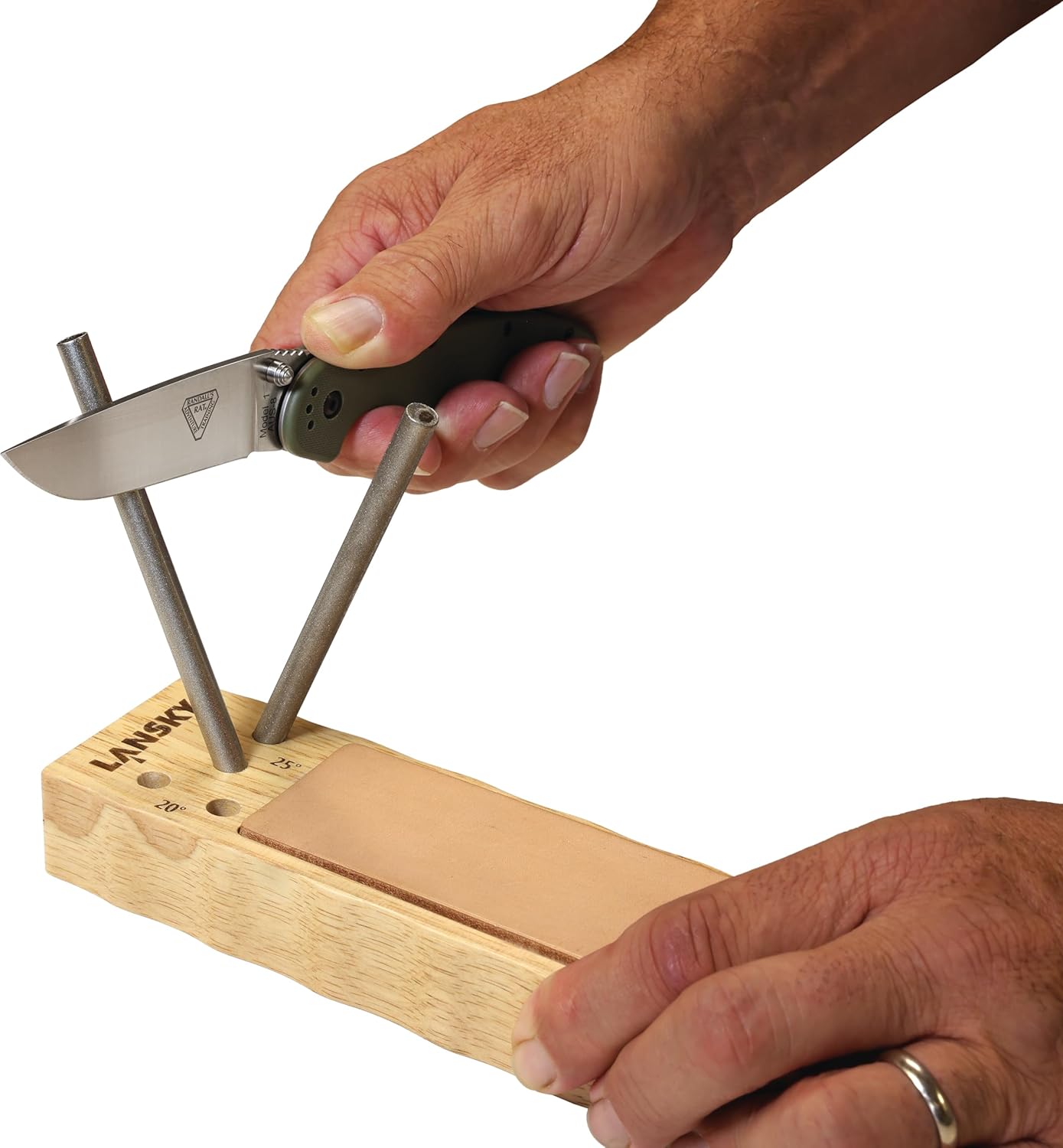 Diamond/Ceramic 4 Rod TurnBox Crock Stick® Knife Sharpener with Leather Strop, 20° & 25° Angles