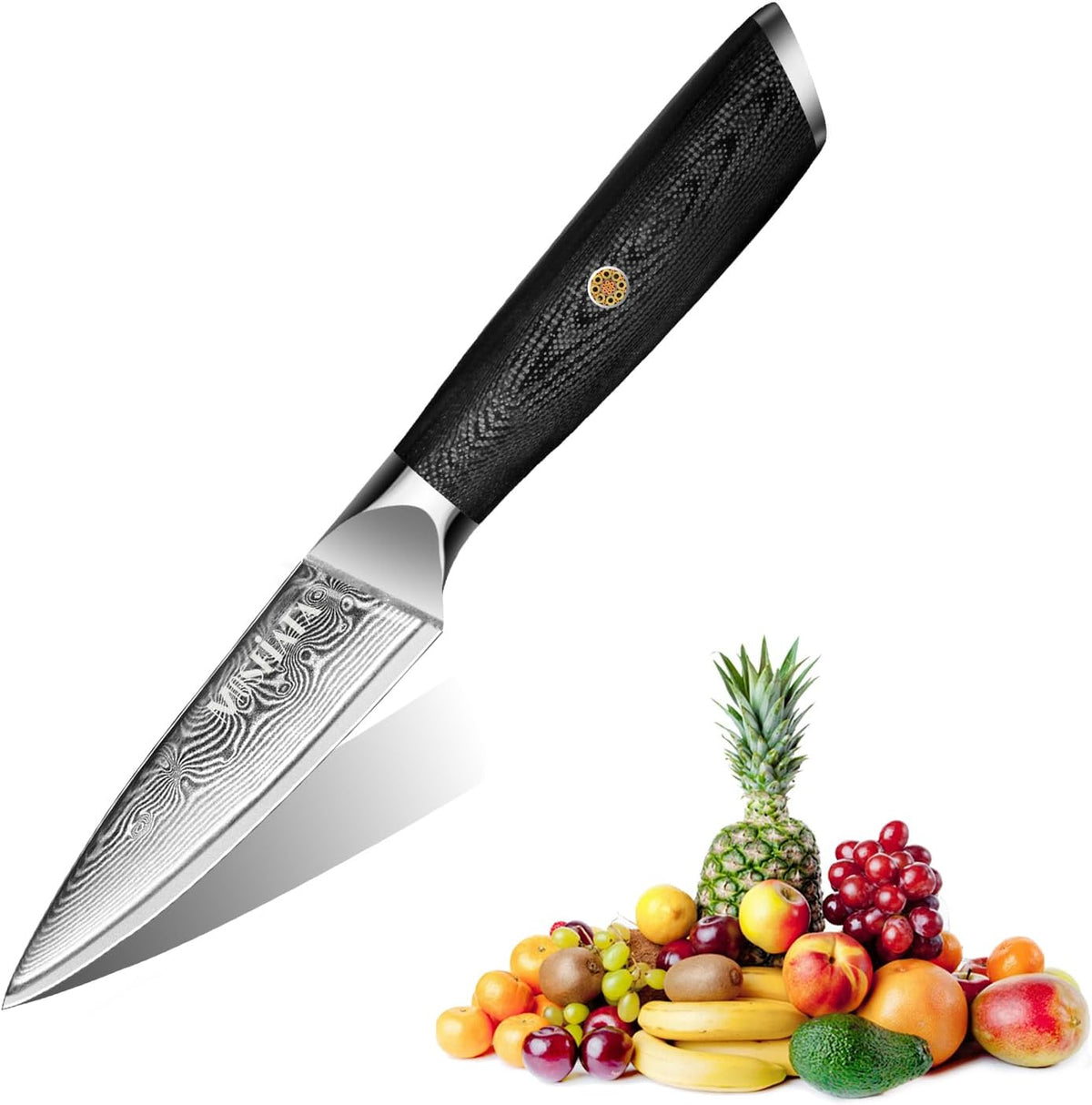 Damascus Fruit Knife 4", Ultra Sharp Paring Knife, 67 Layers Damascus Steel VG10 Core Multipurpose Small Kitchen Knife Professional Peeling Knives, G10 Handle with Rivet Chef Gift