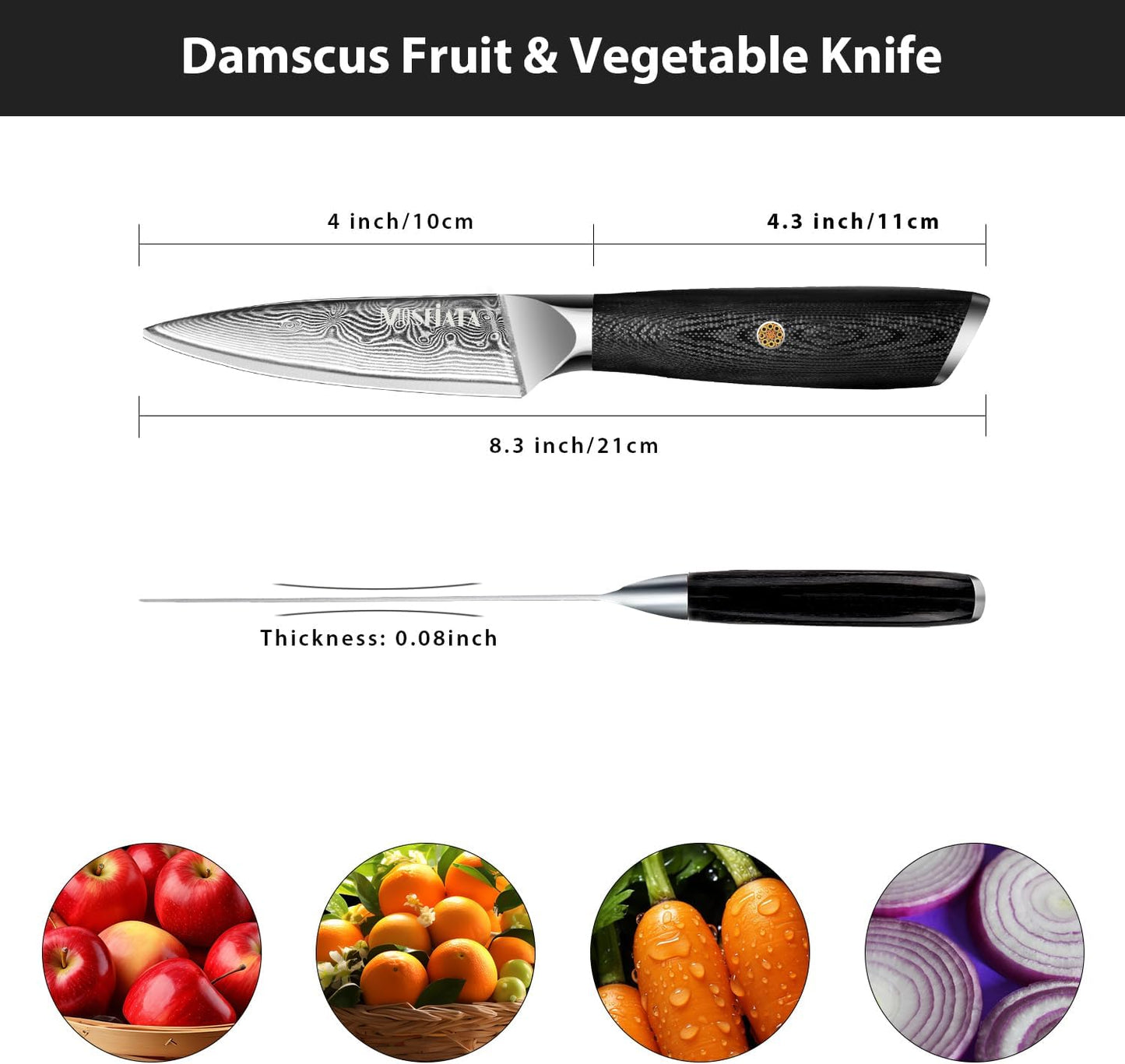 Damascus Fruit Knife 4", Ultra Sharp Paring Knife, 67 Layers Damascus Steel VG10 Core Multipurpose Small Kitchen Knife Professional Peeling Knives, G10 Handle with Rivet Chef Gift