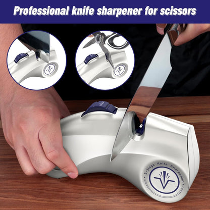Knife Sharpeners with Multifunctional 5-Stage Sharpening Angles 15°, Polishing Kitchen Knife Sharpener, Professional Knife Sharpener with Diamond, Carbide, Suitable for Various Knives