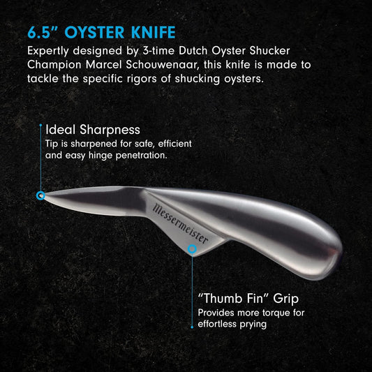 6.5-Inch Oyster Knife - Surgical Stainless Steel & “Thumb Fin” Grip - Safe, Efficient & Easy to Clean