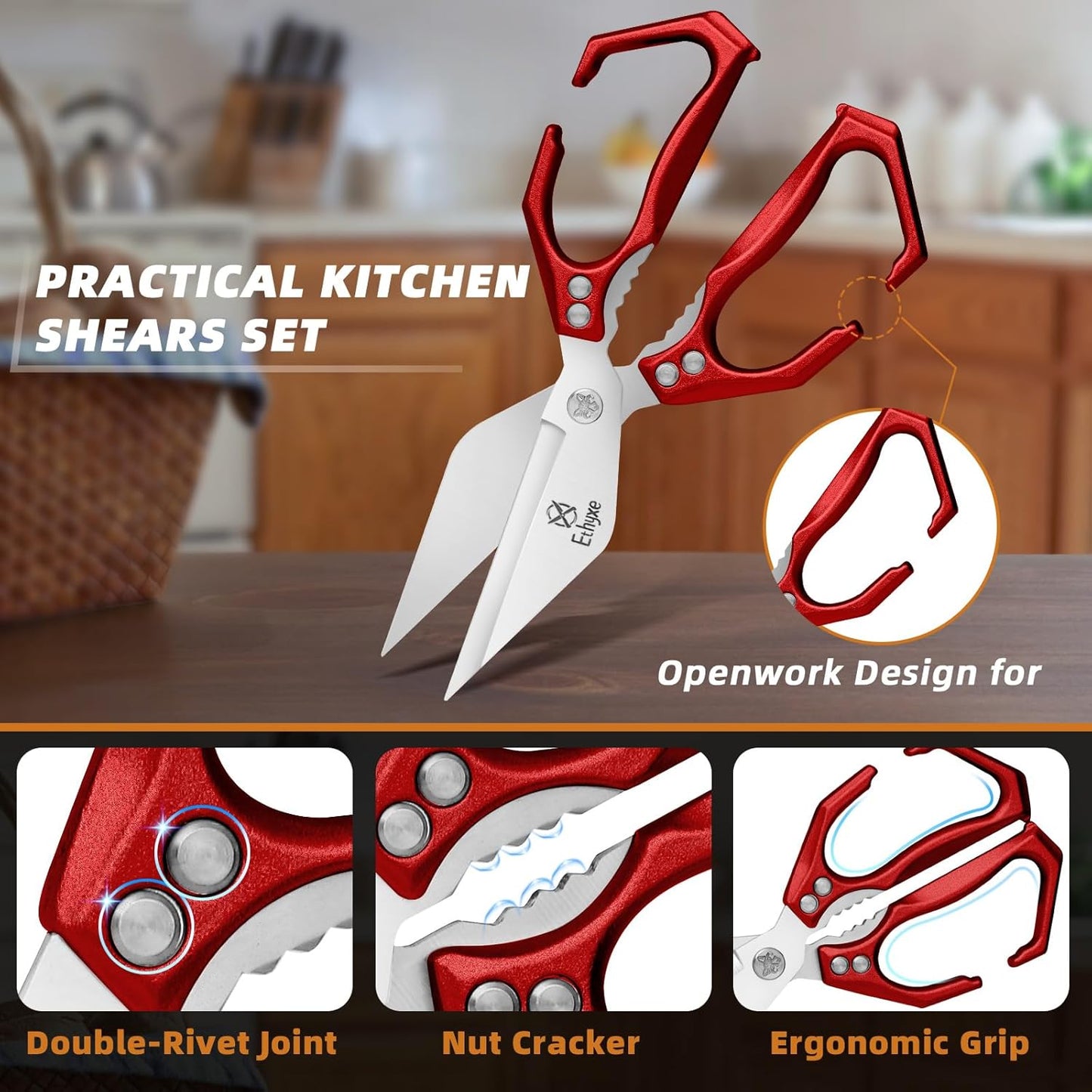 Kitchen Scissors All Purpose - Heavy Duty Poultry Shears, Ultra Sharp Japanese Steel Cooking Scissors for Food, Dishwasher Safe