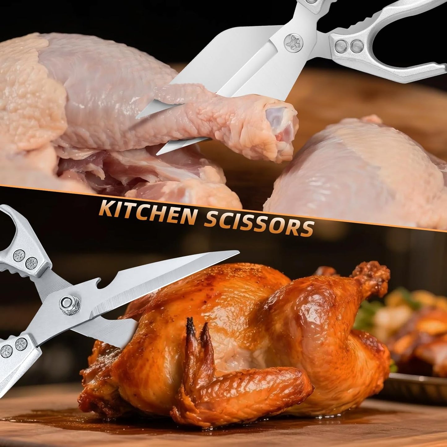 Kitchen Scissors All Purpose - Heavy Duty Poultry Shears, Ultra Sharp Japanese Steel Cooking Scissors for Food, Dishwasher Safe
