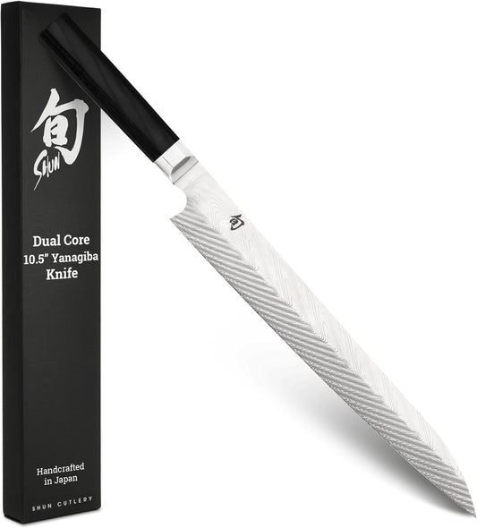 Dual Core 10.5" Yanagiba Knife, Handcrafted Japanese Sashimi Knife, VG10 and VG2 Damascus Steel Blade, Pakkawood Handle, Versatile Japanese Kitchen Tool | Handcrafted Japanese Sashimi Knife, VG10 and VG2 Damascus Steel Blade, Pakkawood Handle