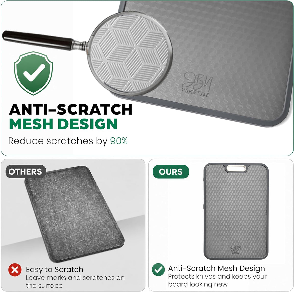 JBN Titanium Cutting Board for Kitchen, Dishwasher Safe, Non Toxic Double Sided Chopping Board with Hexagon Textured Surface, 15 x 10.4 Inch, Stainless Steel Finger Guard Included