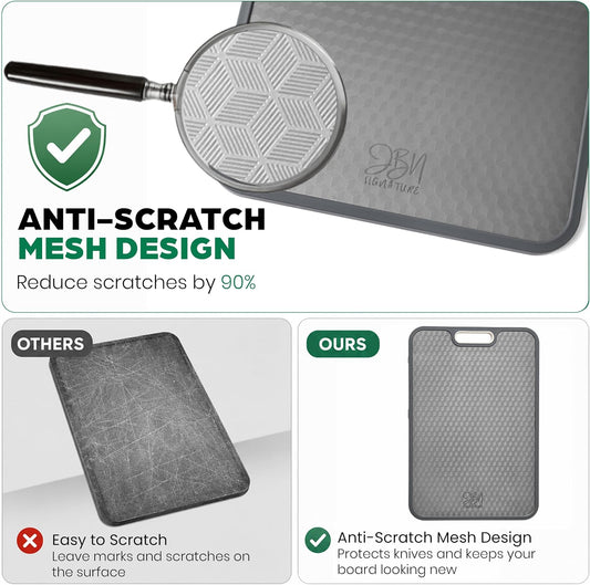JBN Titanium Cutting Board for Kitchen, Dishwasher Safe, Non Toxic Double Sided Chopping Board with Hexagon Textured Surface, 15 x 10.4 Inch, Stainless Steel Finger Guard Included