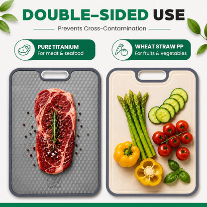 JBN Titanium Cutting Board for Kitchen, Dishwasher Safe, Non Toxic Double Sided Chopping Board with Hexagon Textured Surface, 15 x 10.4 Inch, Stainless Steel Finger Guard Included