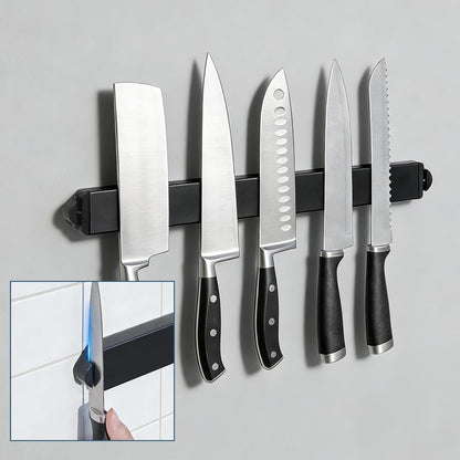 17Inch Magnetic Knife Holder with Built in Sharpener - Magnetic Knife Holder for Wall,Stainless Steel Knife Strip With Powerful Magnetic Pull Force,Used as a Knife Sharpener,Knife Magnetic Strip