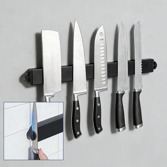 17Inch Magnetic Knife Holder with Built in Sharpener - Magnetic Knife Holder for Wall,Stainless Steel Knife Strip With Powerful Magnetic Pull Force,Used as a Knife Sharpener,Knife Magnetic Strip
