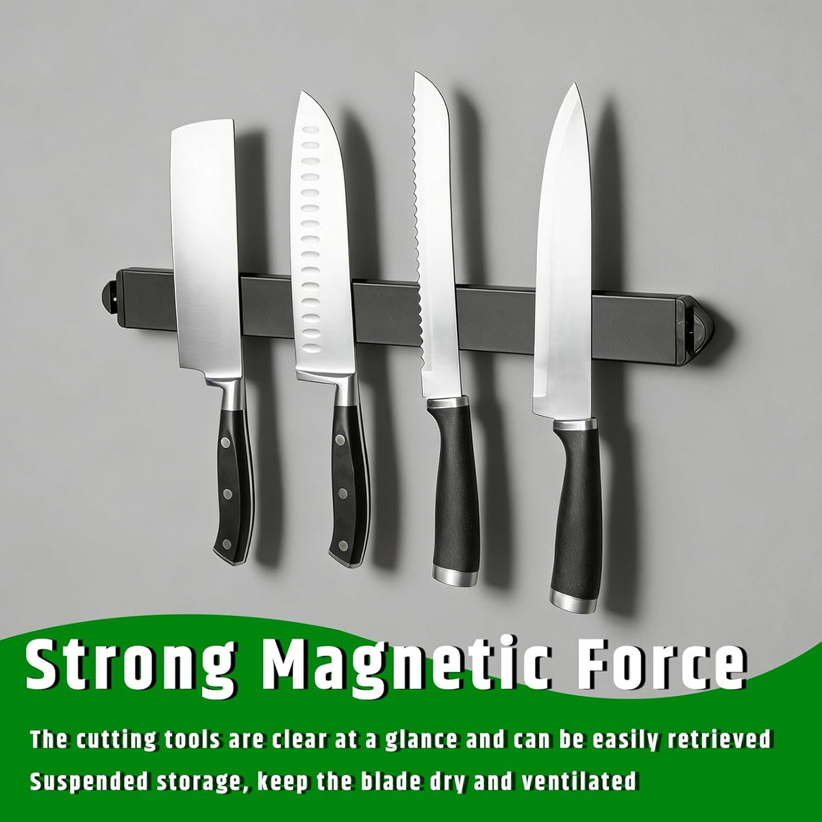 17Inch Magnetic Knife Holder with Built in Sharpener - Magnetic Knife Holder for Wall,Stainless Steel Knife Strip With Powerful Magnetic Pull Force,Used as a Knife Sharpener,Knife Magnetic Strip