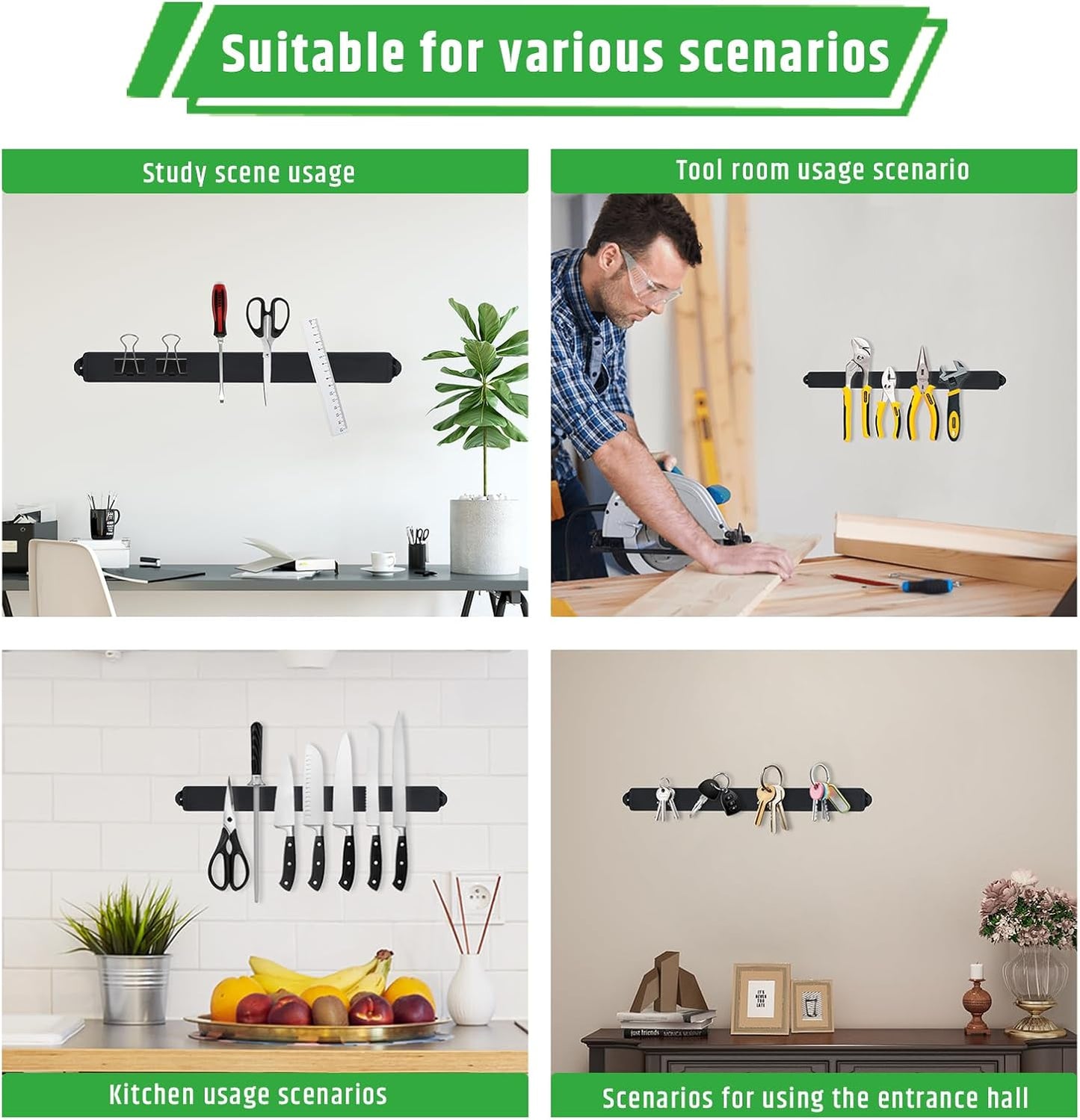 17Inch Magnetic Knife Holder with Built in Sharpener - Magnetic Knife Holder for Wall,Stainless Steel Knife Strip With Powerful Magnetic Pull Force,Used as a Knife Sharpener,Knife Magnetic Strip