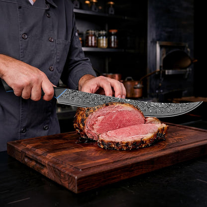 Brisket Knife 11.6 Inch, 67-Layer Damascus Steel Carving Knife, G10 Handle | Japanese Carving Knife for Meat with Ergonomic Full Tang Handle, Slicing Knife for BBQ, Roasts & Turkey - Zeus Series