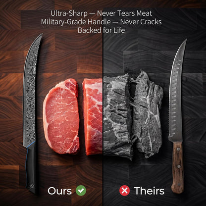 Brisket Knife 11.6 Inch, 67-Layer Damascus Steel Carving Knife, G10 Handle | Japanese Carving Knife for Meat with Ergonomic Full Tang Handle, Slicing Knife for BBQ, Roasts & Turkey - Zeus Series