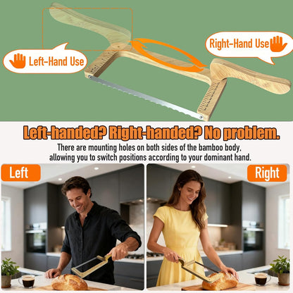 Bread Knife for Homemade Bread Sourdough, Left & Right Handed Bamboo Natural Bread Bow Knife Slicer Cutter for Baguettes Vegetables Fruits Sandwiches