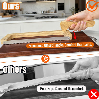 Bread Knife for Homemade Bread Sourdough, Left & Right Handed Bamboo Natural Bread Bow Knife Slicer Cutter for Baguettes Vegetables Fruits Sandwiches