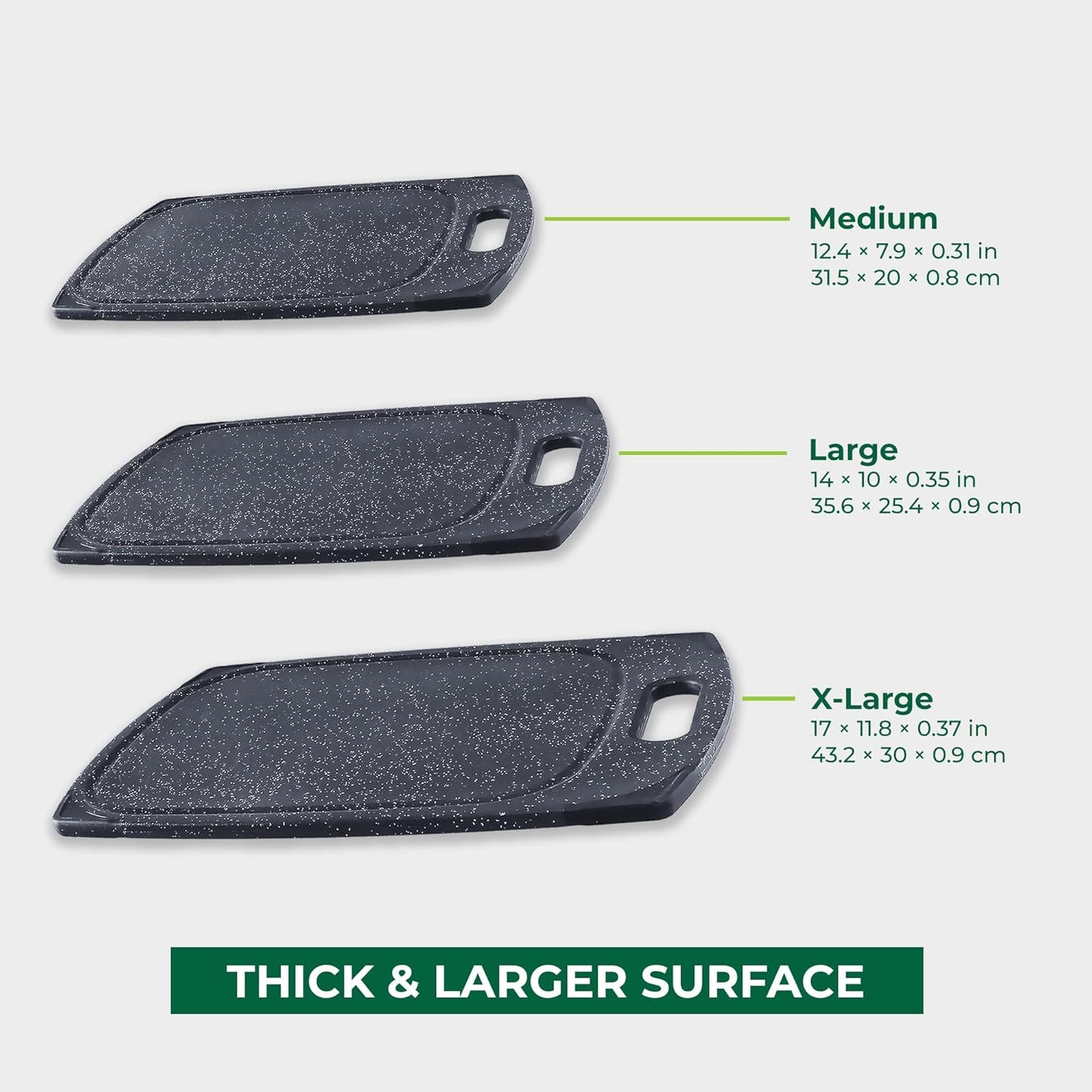 Plastic Cutting Boards for Kitchen, Cutting Board Set of 3, Juice Grooves with Easy Grip Handle, BPA-Free, Dishwasher Safe, Black Marble