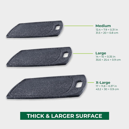 Plastic Cutting Boards for Kitchen, Cutting Board Set of 3, Juice Grooves with Easy Grip Handle, BPA-Free, Dishwasher Safe, Black Marble