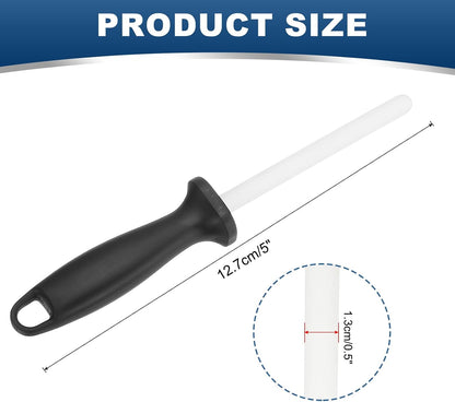5 Inch Ceramic Knife Sharpener Honing Rod, High Hardness Sharpening Rod Knife Sharpener Steel for Kitchen Knife White