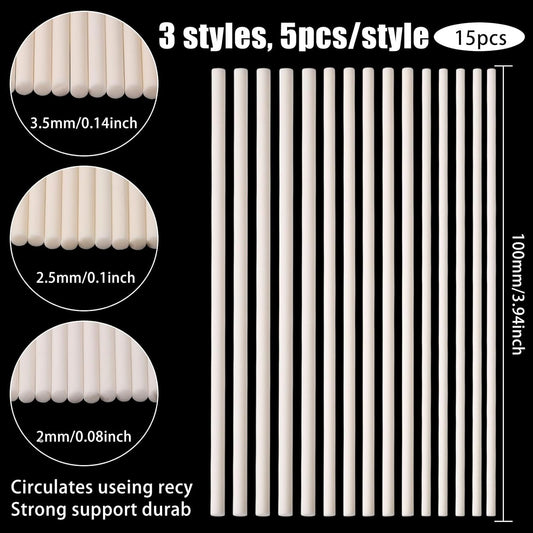 15Pcs 2mm 2.5mm 3mm Reusable Hanging Burning Rods 3.94in Porcelain Bead Jewelry Pendant Burn Sticks Ceramic Rods Kiln Hanging Burning Rod Fires Clay Pottery Tools for DIY Crafts