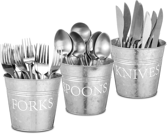 3 Pcs Farmhouse Silverware Holder Countertop Metal Cooking Utensil Caddy Fork Knife and Spoon Cutlery Organizers for Kitchen Counter, Cabinet, Drawer or Pantry