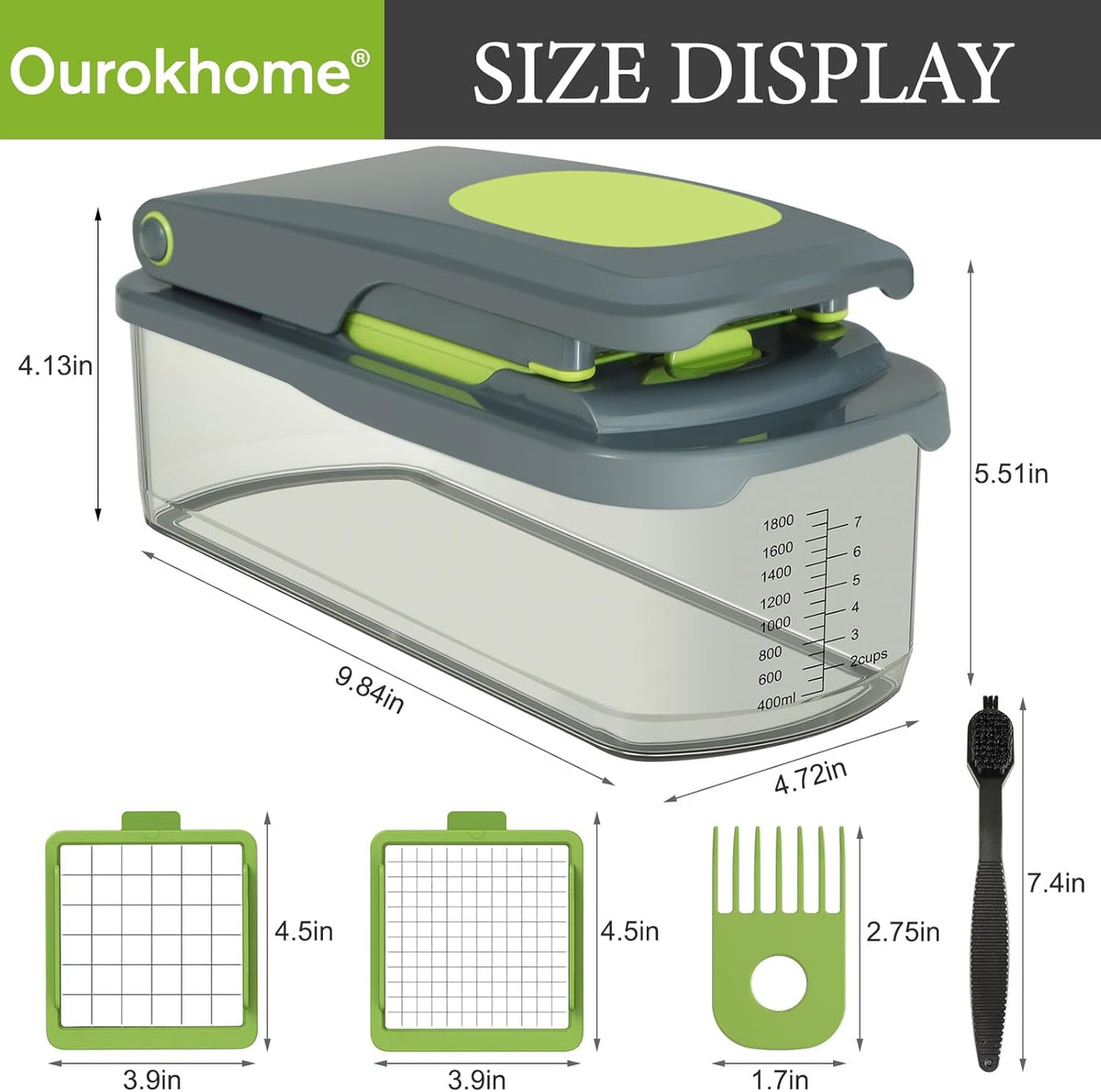 Vegetable Chopper with Container, 8-Blade Onion Chopper & Mandolin Slicer, 2-Lid Food Dicer with Safety Lock, Veggie Shredder Grater for Kitchen Meal Prep, Kitchen Gadgets (8 in 1, Gray)