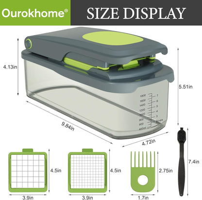 Vegetable Chopper with Container, 8-Blade Onion Chopper & Mandolin Slicer, 2-Lid Food Dicer with Safety Lock, Veggie Shredder Grater for Kitchen Meal Prep, Kitchen Gadgets (8 in 1, Gray)