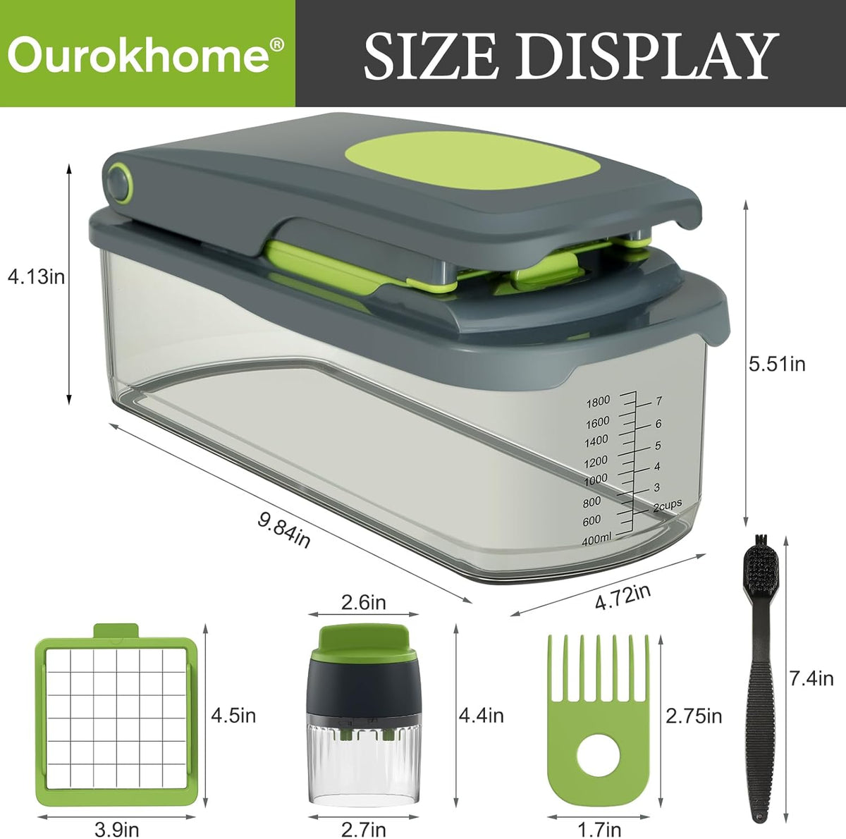 Vegetable Chopper with Container, 8-Blade Onion Chopper & Mandolin Slicer, 2-Lid Food Dicer with Safety Lock, Veggie Shredder Grater for Kitchen Meal Prep, Kitchen Gadgets (8 in 1, Gray)