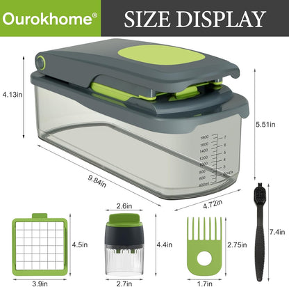 Vegetable Chopper with Container, 8-Blade Onion Chopper & Mandolin Slicer, 2-Lid Food Dicer with Safety Lock, Veggie Shredder Grater for Kitchen Meal Prep, Kitchen Gadgets (8 in 1, Gray)
