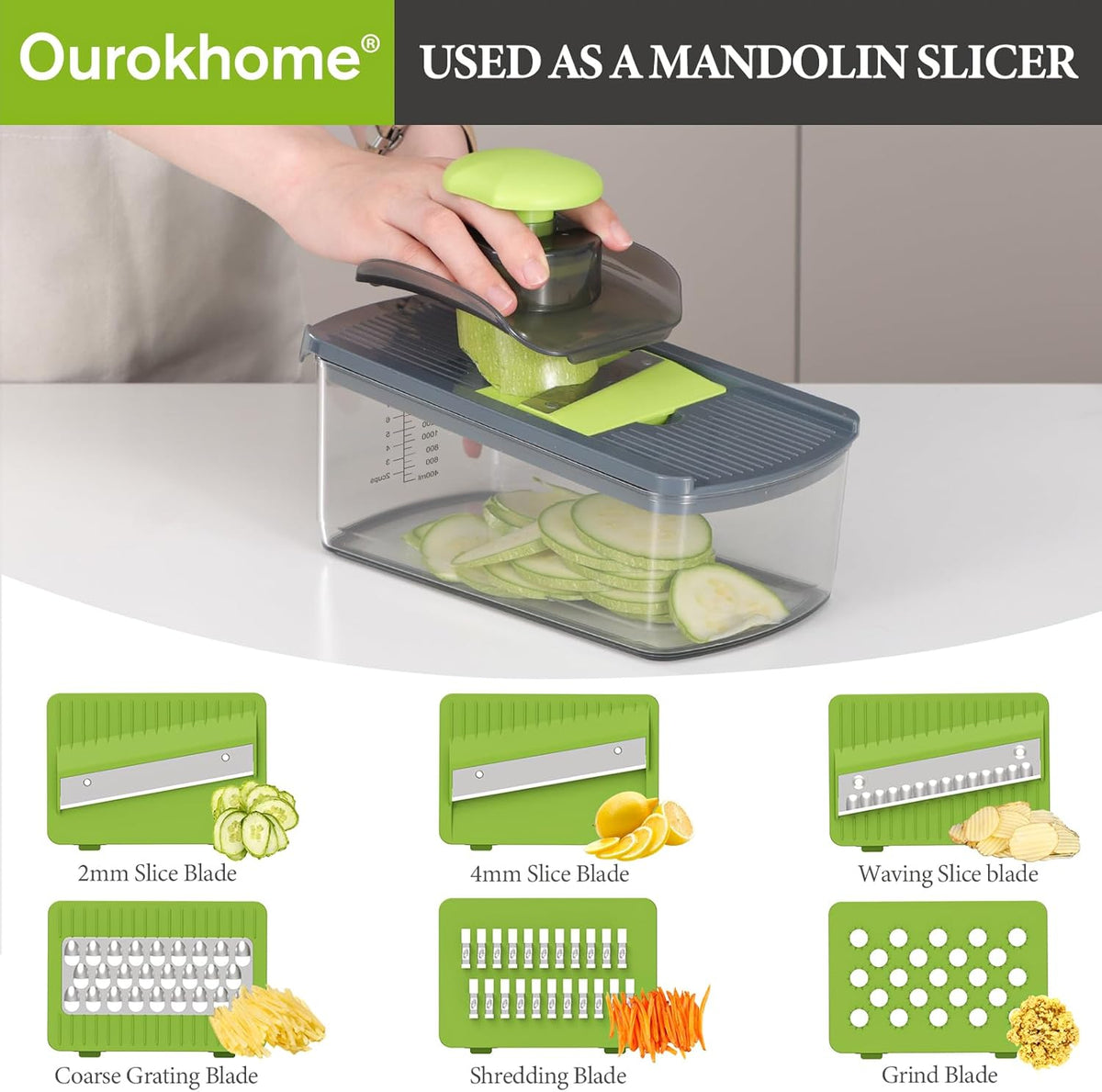 Vegetable Chopper with Container, 8-Blade Onion Chopper & Mandolin Slicer, 2-Lid Food Dicer with Safety Lock, Veggie Shredder Grater for Kitchen Meal Prep, Kitchen Gadgets (8 in 1, Gray)