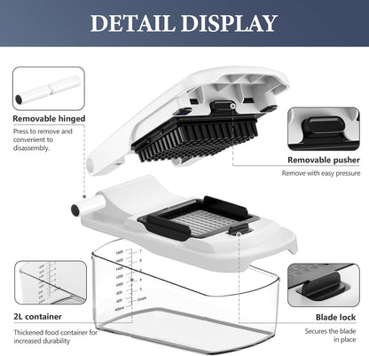 Vegetable Chopper with Container, 8-Blade Onion Chopper & Mandolin Slicer, 2-Lid Food Dicer with Safety Lock, Veggie Shredder Grater for Kitchen Meal Prep, Kitchen Gadgets (8 in 1, Gray)