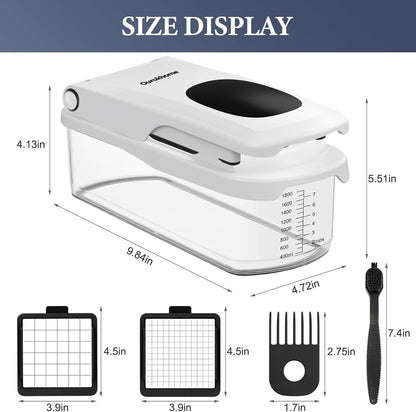 Vegetable Chopper with Container, 8-Blade Onion Chopper & Mandolin Slicer, 2-Lid Food Dicer with Safety Lock, Veggie Shredder Grater for Kitchen Meal Prep, Kitchen Gadgets (8 in 1, Gray)