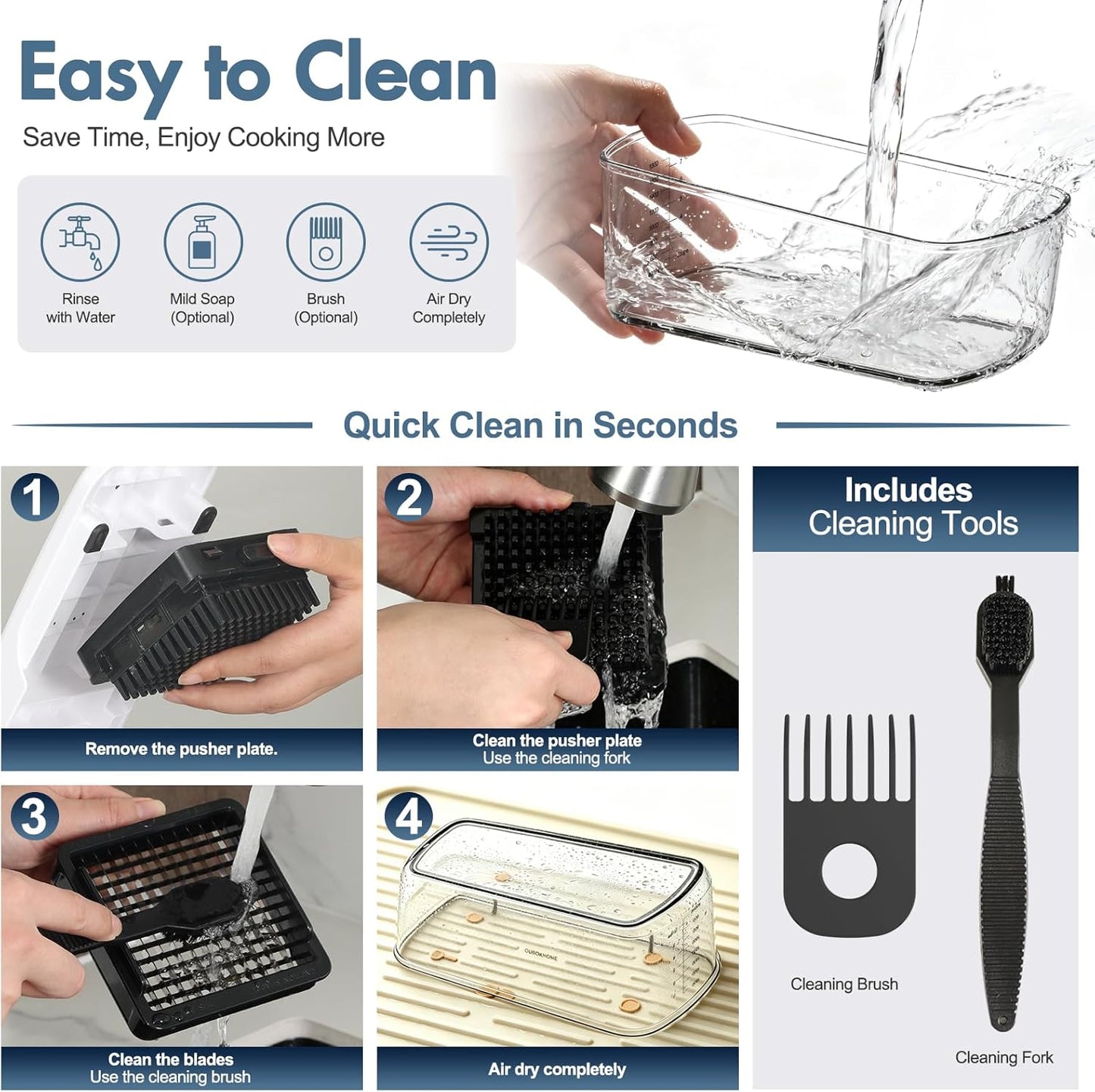 Vegetable Chopper with Container, 8-Blade Onion Chopper & Mandolin Slicer, 2-Lid Food Dicer with Safety Lock, Veggie Shredder Grater for Kitchen Meal Prep, Kitchen Gadgets (8 in 1, Gray)