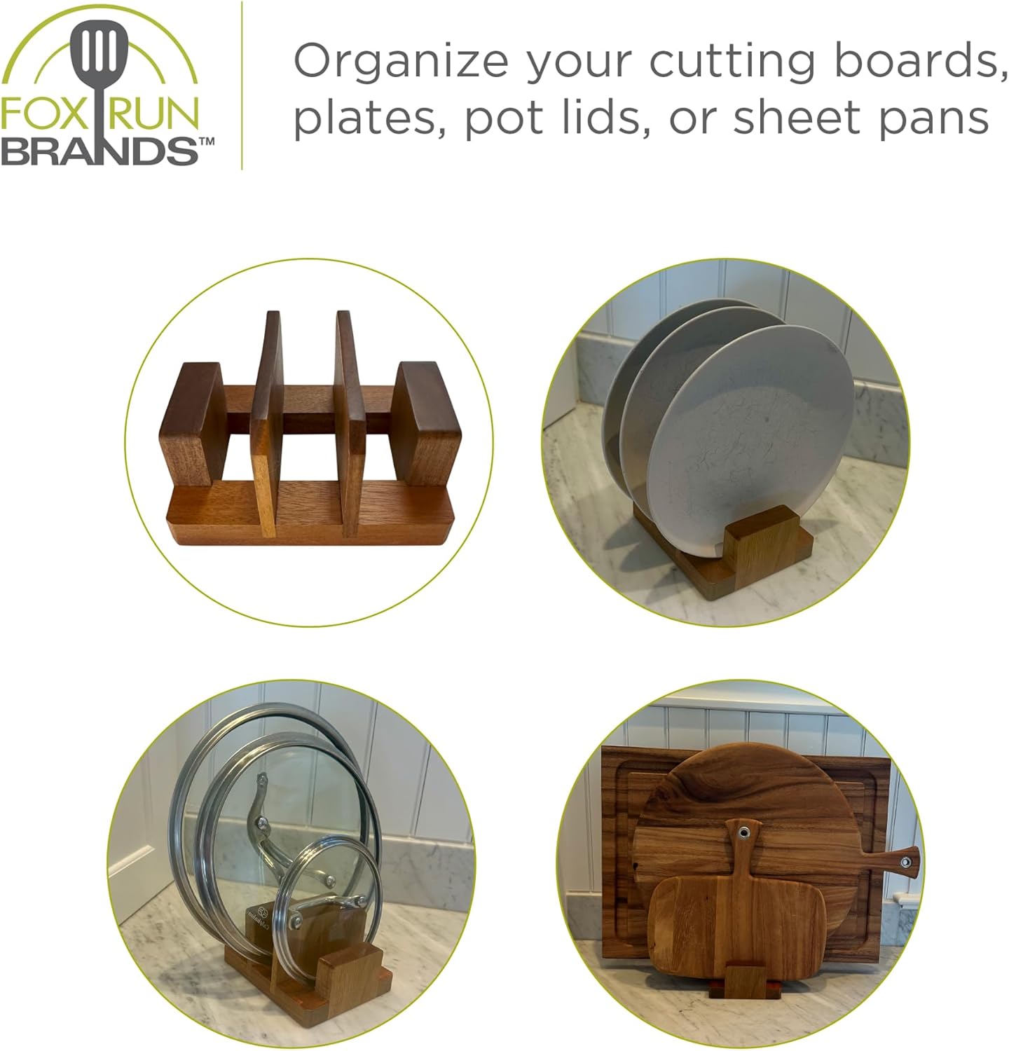Fox Run Acacia Wood Cutting Board Holder, 3 Slot Cutting Board Organizer | Beautiful Acacia Wood | Cutting Board Stand For Countertops | Hold, Dry & Display Cutting Board | Kitchen Organization