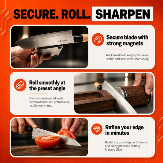 Rolling Knife Sharpener 15 & 20 Degrees Dual Angle Magnetic Knife Sharpener Kit for Kitchen & Chef Knives, Perfect Kitchen Gift