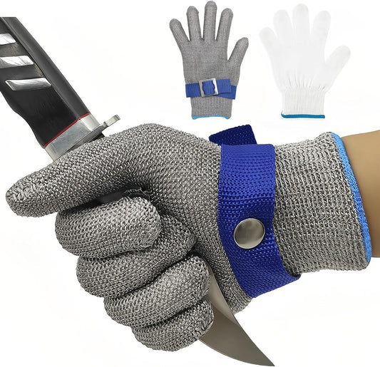 ANSI A9 Cut Resistant Glove,Stainless Steel Mesh Metal Glove,Food Grade for Kitchen Cooking, Butcher Meat Cutting, Oyster Shucking, Mandoline, Fishing,L,1pcs